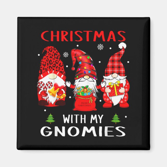 Imã Gnomes Christmas Family Leopard Funny Plaid Men Wo (Frente)