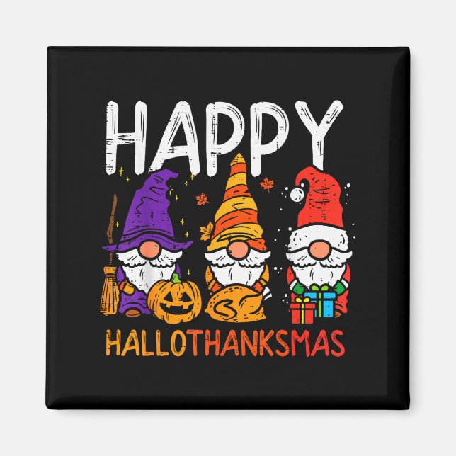 Imã Gnomes Happy Hallothanksmas Halloween Thanksgiving (Frente)