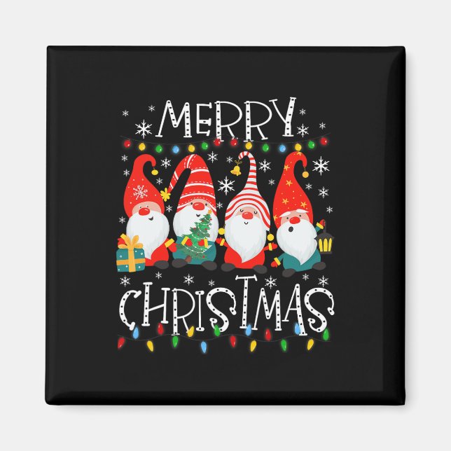 Imã Gnomias Feliz Família de Natal Luz Xmas Pajamas (Frente)