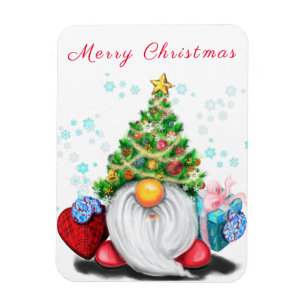 Ímã Gnomo bonitinho com chapéu de árvore de Natal e pr