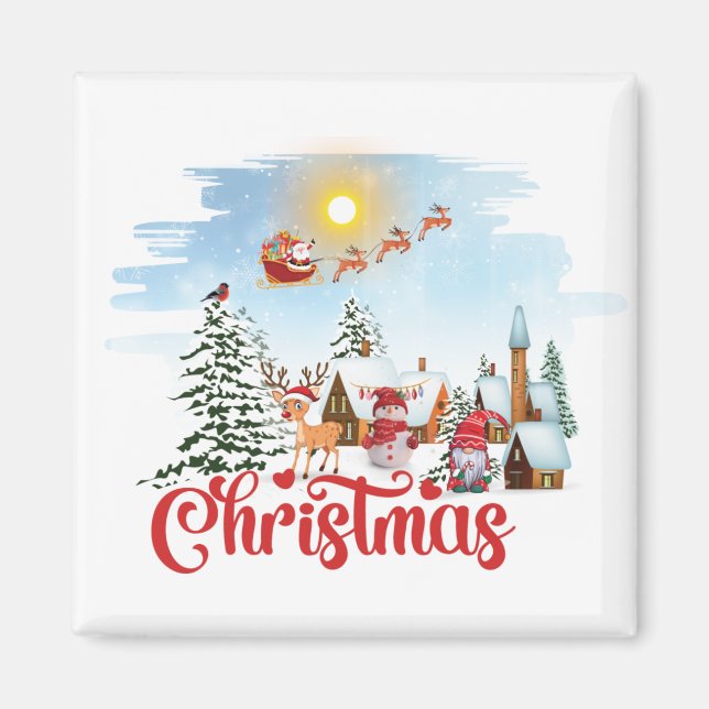 Imã Gnomo Bonito, Neve Celebrando Férias de Natal (Frente)