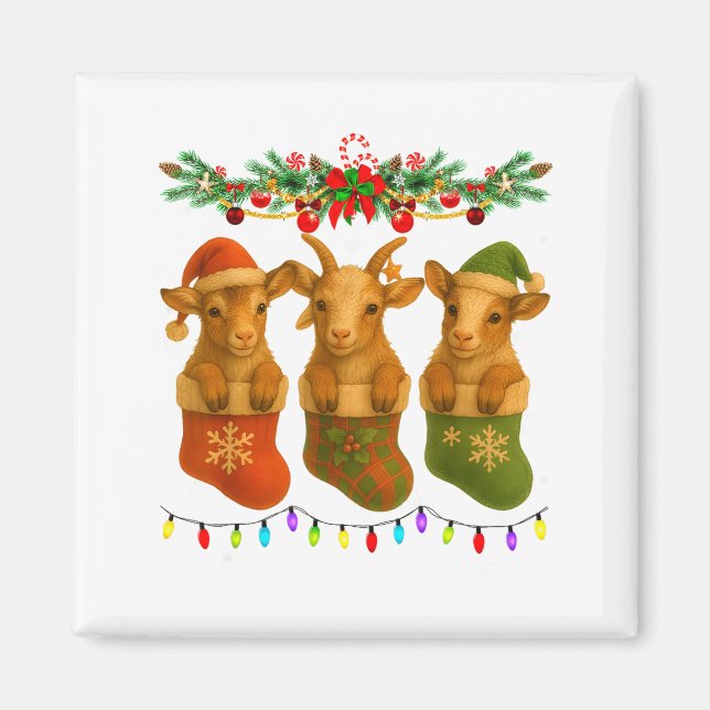 Imã Goat In Christmas Socks Lights Goat Xmas  (Frente)