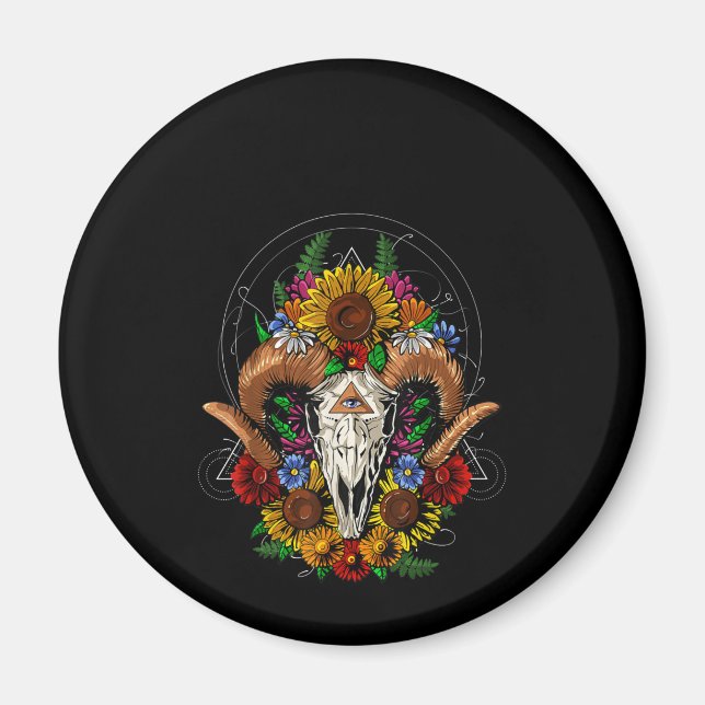 Imã Goat Skull Psychedelic Sunflower (Frente)