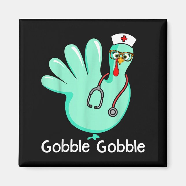 Imã Gobble Gobble Funny Turkey Glove Thanksgiving Nurs (Frente)
