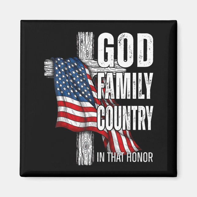 Imã God Family Country American Flag Christian Patriot (Frente)