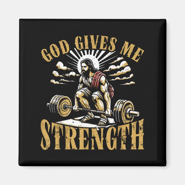 Imã God Gives Me Strength Christian Gym Workout Motiva (Frente)
