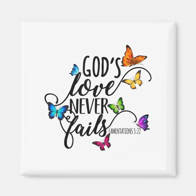 Imã God's Love Never Fails - Butterfly Art - Religious (Frente)