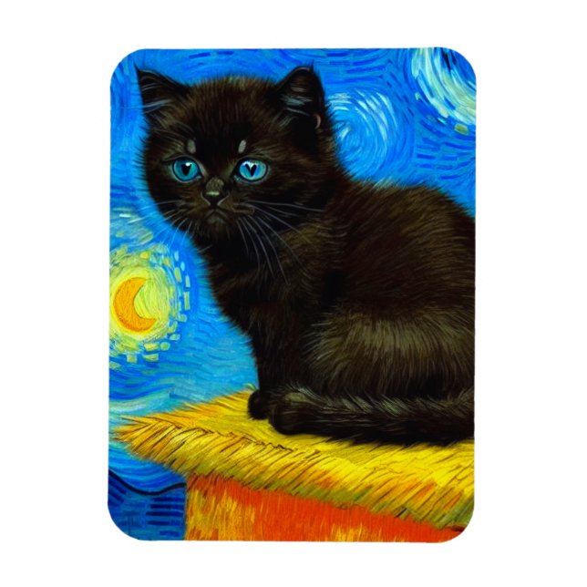 Ímã Gogh Style Starry Night Cat (Vertical)