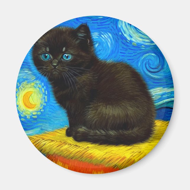 Imã Gogh Style Starry Night Cat (Frente)