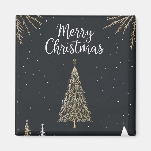 Imã Gold & Black Merry Christmas Holiday Magnet (Frente)