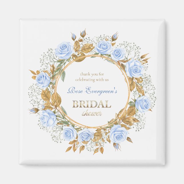 Imã Gold-Kissed Blue Rose Bridal Shower Thank you (Frente)
