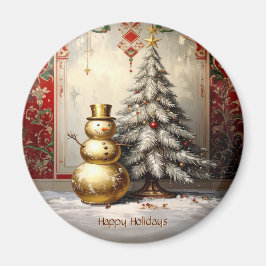 Imã Gold Snowman Christmas Tree Holiday Magnet