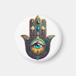 Imã Gold Violet Teal Hamsa w/ Turquoise Third Eye
