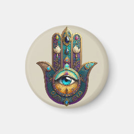 Imã Gold Violet Teal Hamsa w/ Turquoise Third Eye