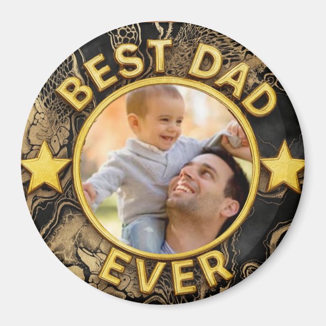 Imã Golden Best Dad ever Photo Happy Father's Day  (Frente)