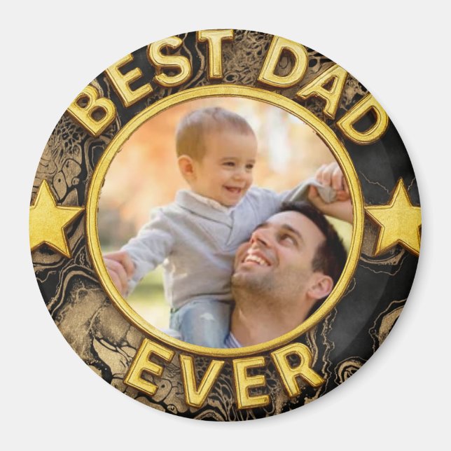 Imã Golden Best Dad ever Photo Happy Father's Day  (Frente)