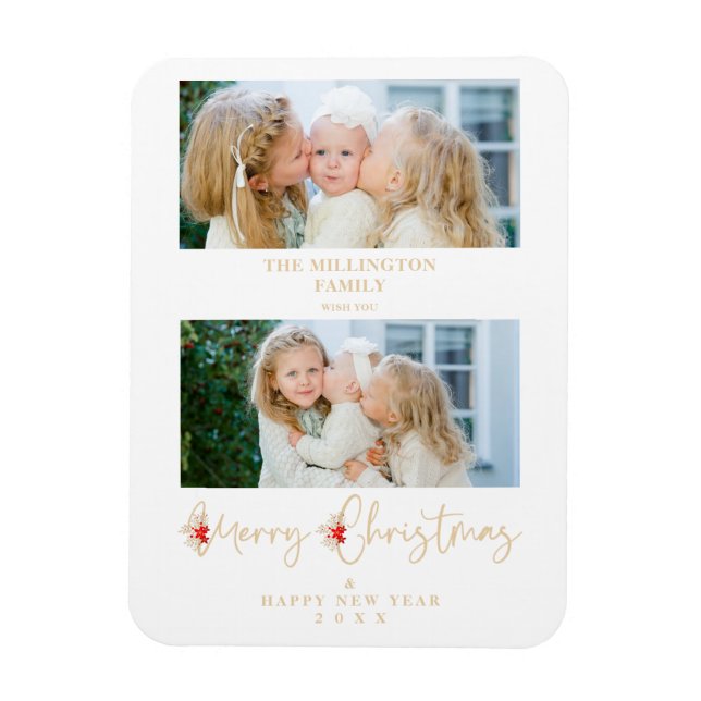 Ímã Golden Christmas Effect Botanical Holly 2 Photos (Vertical)