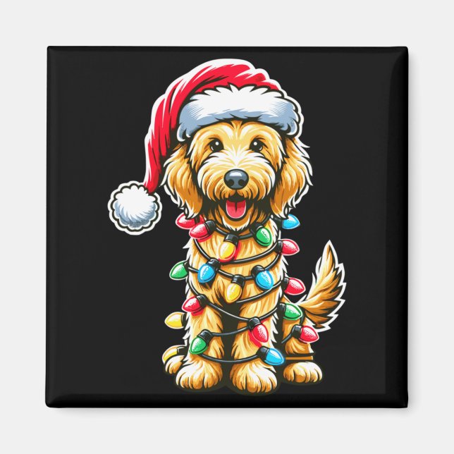 Imã Golden Doodle Christmas Tree Xmas Dog Pajamas Gold (Frente)