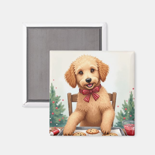 Imã Golden Doodle Decorando Biscoitos de Natal (Front/Back)