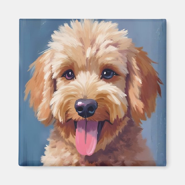 Imã Golden Doodle | Dog Watercolor Painting Pet (Frente)