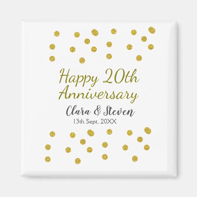 Imã Golden dots glitter happy 20th anniversary wedding (Frente)