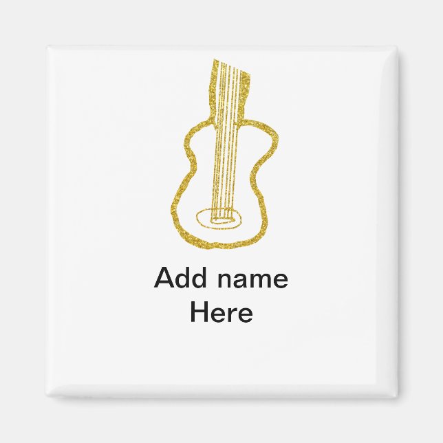 Imã Golden glitter acoustic guitar add name doodle  (Frente)