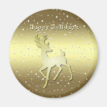 Golden Reindeer Snowy Holiday Magnet