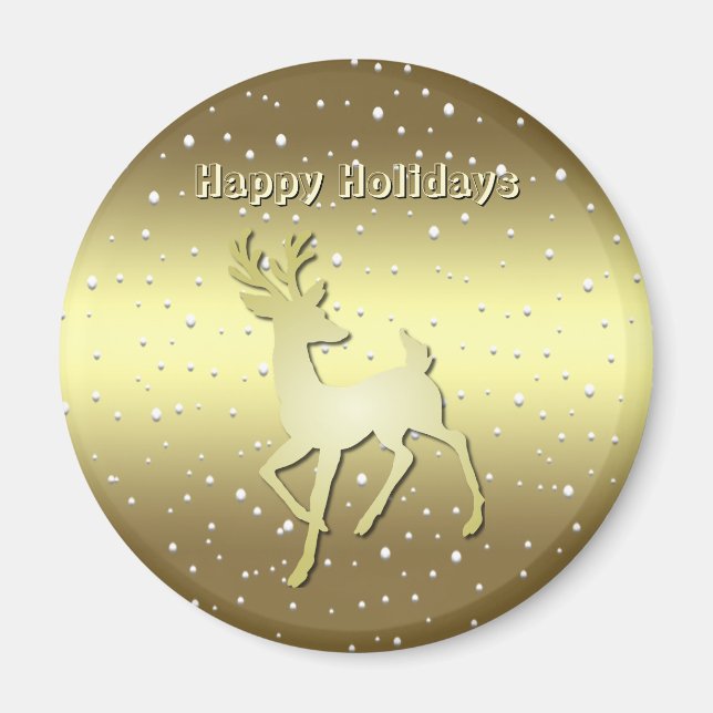 Imã Golden Reindeer Snowy Holiday Magnet (Frente)