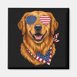 Imã Golden retriever bandana da bandeira americana 4 d