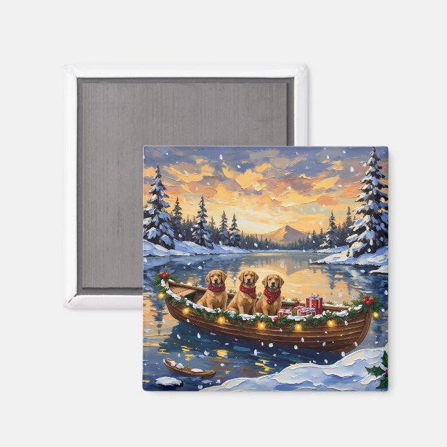 Imã Golden Retriever Christmas Boat Holiday (Front/Back)