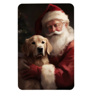 Ímã Golden Retriever Com Natal Papai Noel