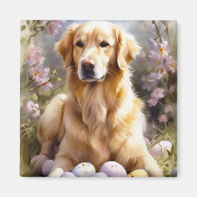 Imã Golden Retriever com Ovos de Páscoa (Frente)