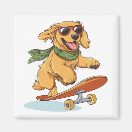 Imã Golden Retriever Dog Skateboarding