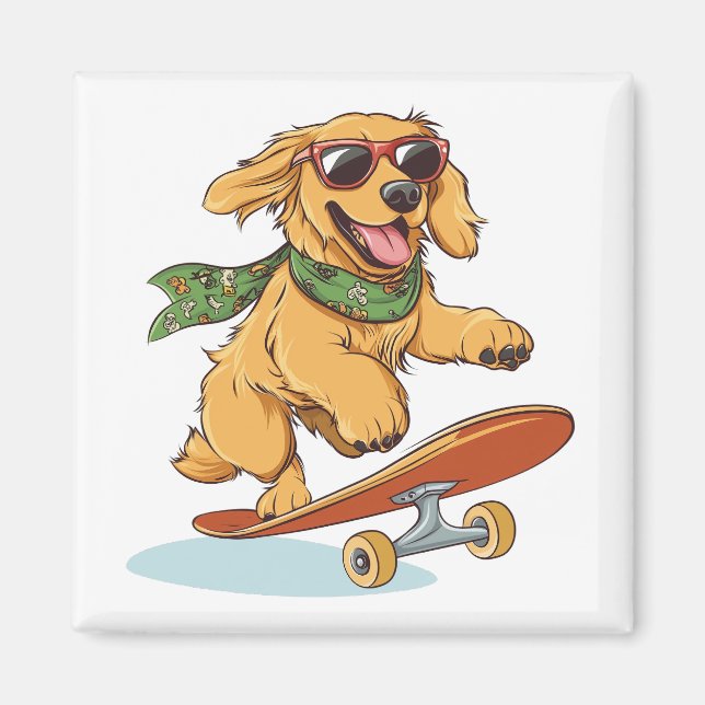 Imã Golden Retriever Dog Skateboarding (Frente)