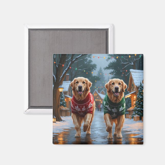 Imã Golden Retriever Dogs Christmas Snow Holiday (Front/Back)