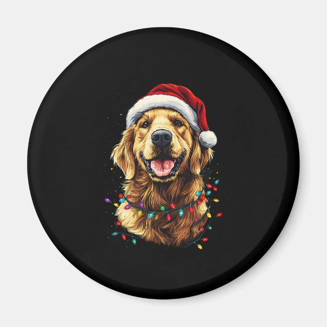 Imã Golden Retriever Funny dog Christmas Santa Hat lig (Frente)