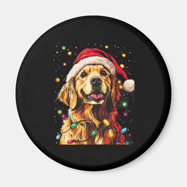 Imã Golden Retriever Funny dog Christmas Santa Hat lig (Frente)