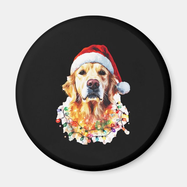 Imã Golden Retriever Funny dog Christmas Santa Hat lig (Frente)