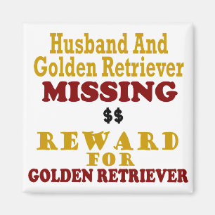 Imã Golden retriever & recompensa faltante do marido