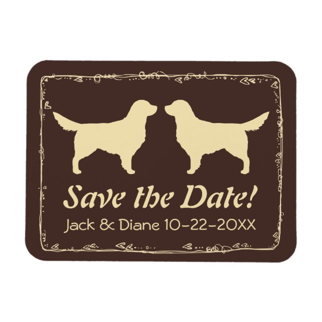 Ímã Golden Retrievers Casamento Salve a Data (Horizontal)