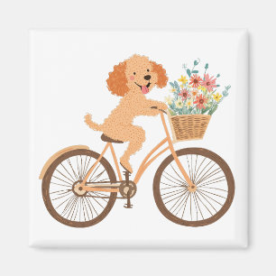 Imã Goldendoodle Cachorro Cachorro Bicando Flores De M