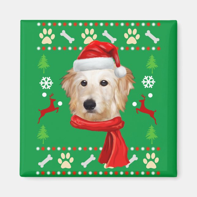 Imã Goldendoodle Cachorro Feio Natal (Frente)