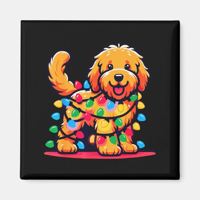 Imã Goldendoodle Christmas Tree Xmas Lights Golden Doo (Frente)