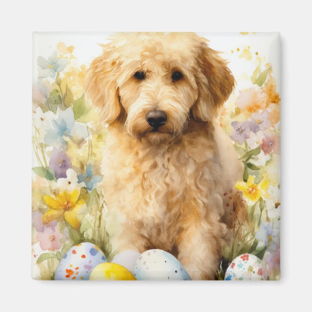 Imã Goldendoodle com Ovos de Páscoa (Frente)