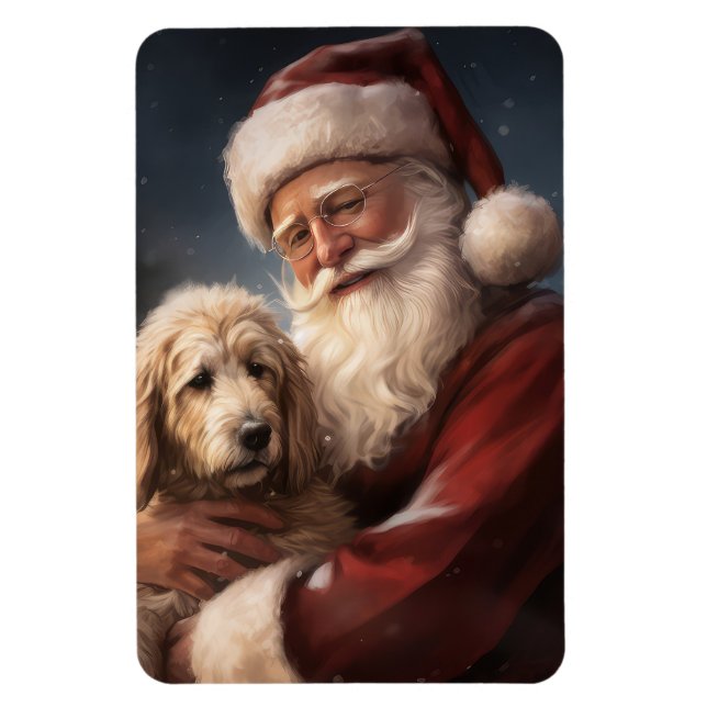 Ímã Goldendoodle com Papai Noel Natal Festivo (Vertical)