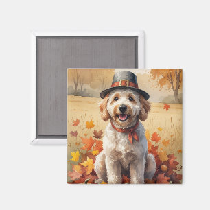 Imã Goldendoodle Entre Folhas de Outono Arte de Ação d