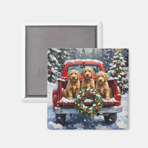 Imã Goldendoodle Natal Caminhão Vermelho Feriado