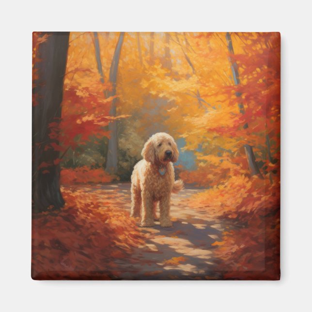 Imã Goldendoodle no outono deixa cair inspiração (Frente)