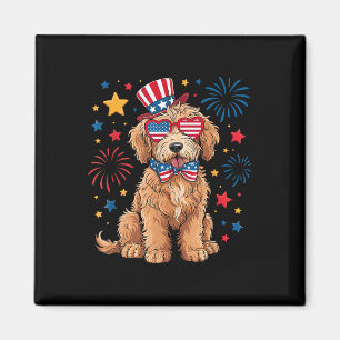 Imã Goldendoodle Patriótico 4 De Julho Doodle Dourado