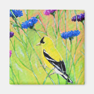 Imã Goldfinch na pintura de flores silvestres